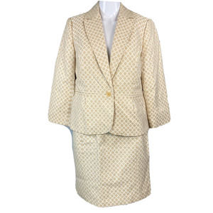 NWT Madison Studio Suit Womens 8‎ Beige Cream Circle Print Skirt Suit Jacket Set